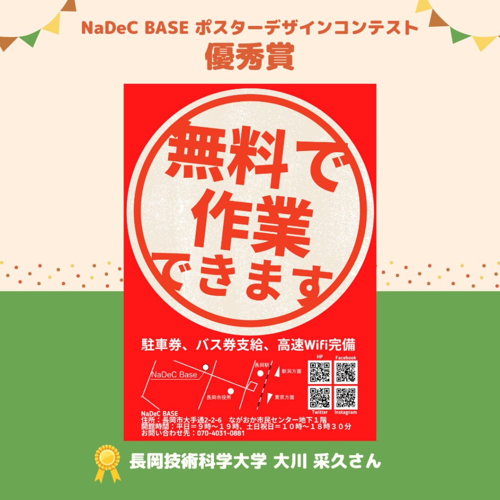 Nadec Baseポスターデザインコンテスト 結果発表 表彰式がありました Nadec Base ナデックベース 長岡市のコワーキングスペース イベントスペース ものづくり工房
